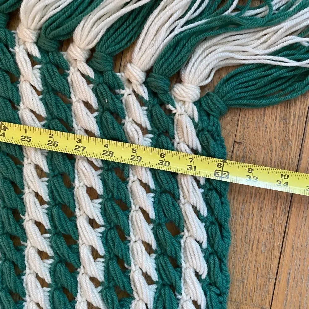 Handmade Chunky Crochet Lap Blanket Afghan Green White Grandmacore